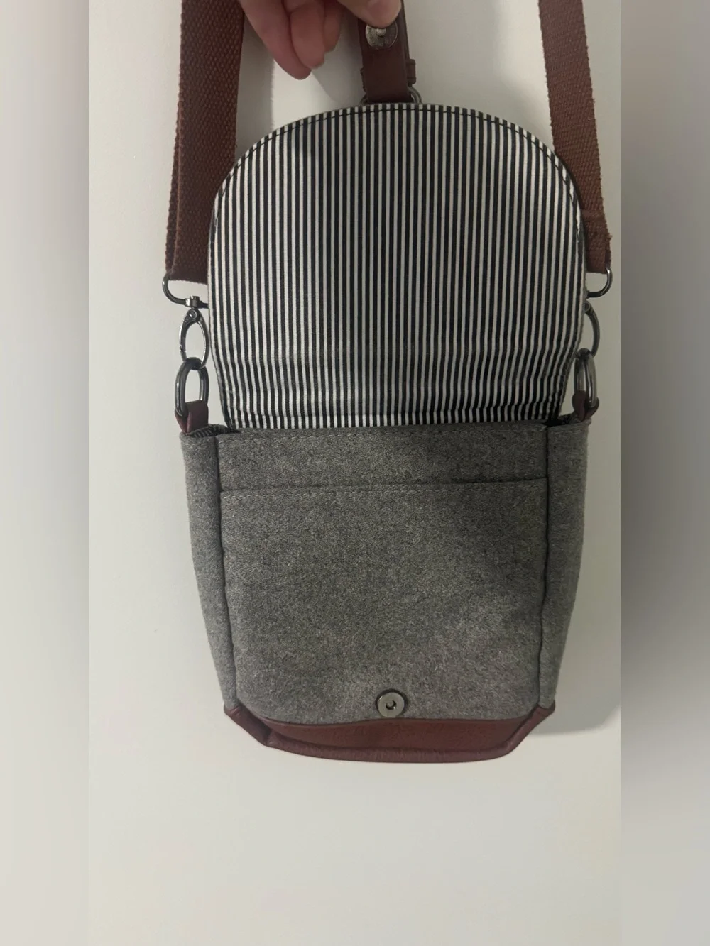 Something Strong Small Wool Messenger Crossbody Bag Gray/Brown